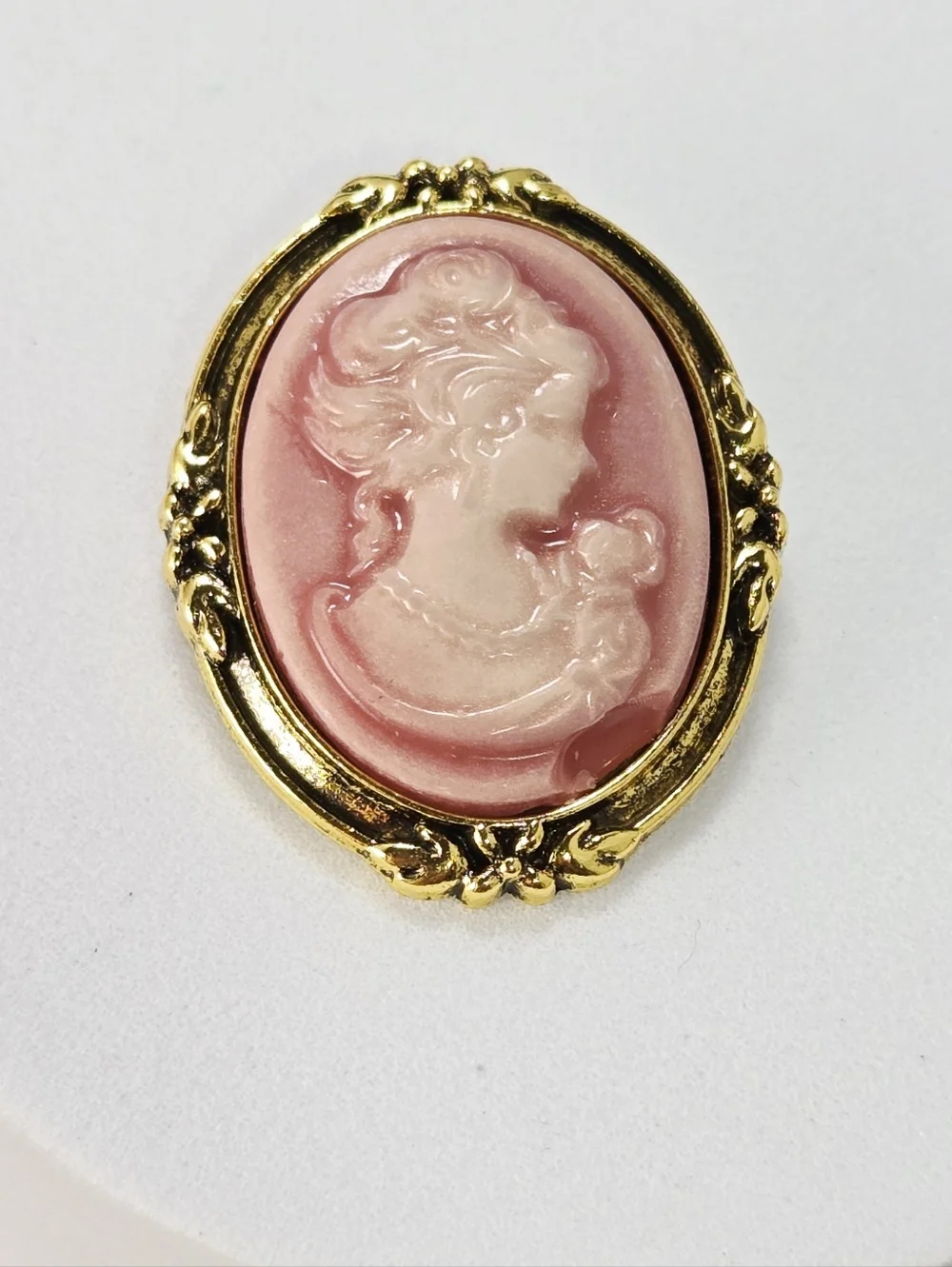 Victorian Romance Pink Cameo Brooch Gold Vintage Renaissance Pin Coquette Gift